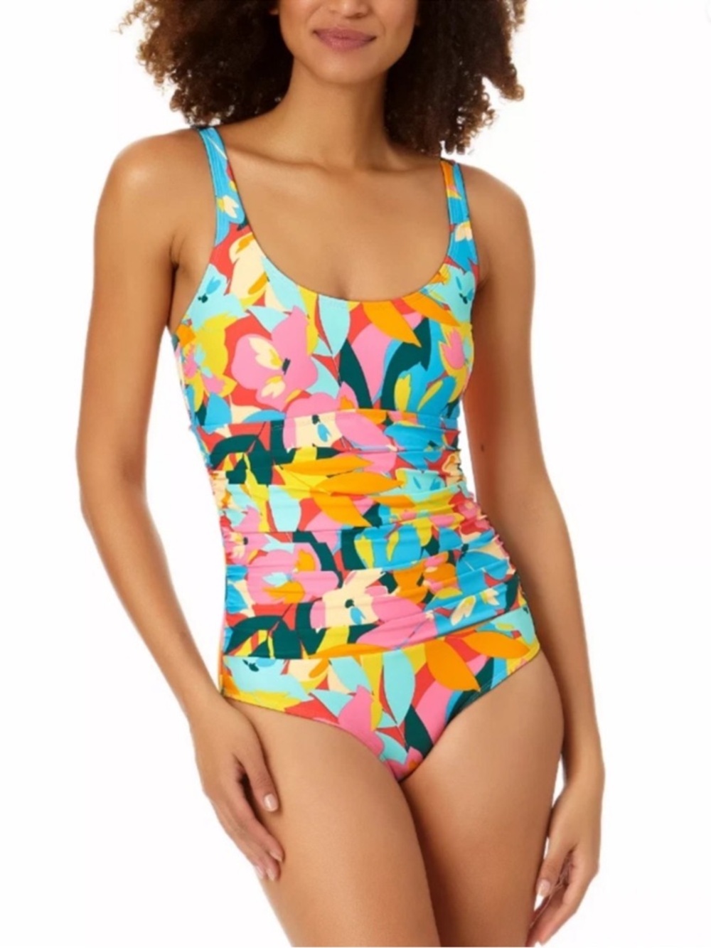 Anne Cole Pink Floral One Piece with Aqua & Yellow Accents Size 1